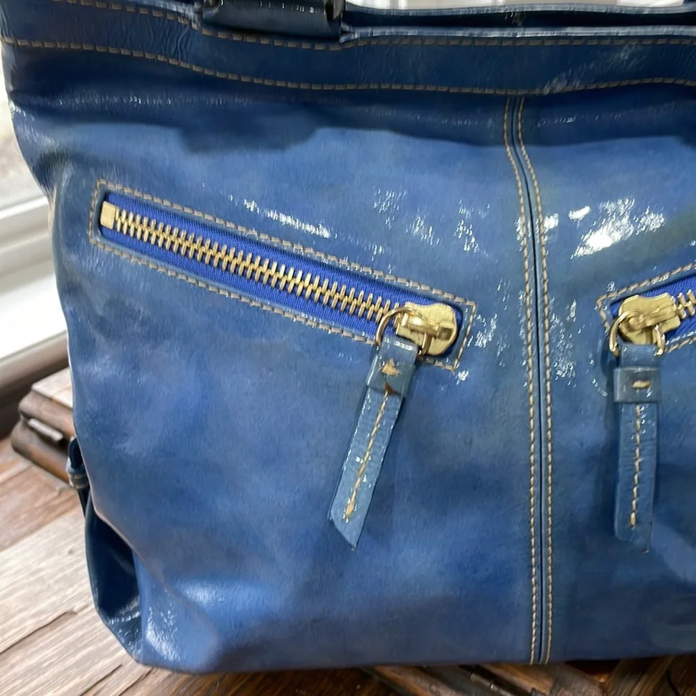 Dooney & Bourke VTG Patent Leather Blue/Purple Satchel - Picture 2 of 13
